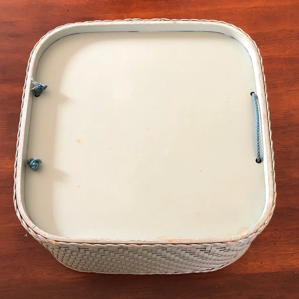 Vintage Wicker Sewing Basket with Wooden Lid